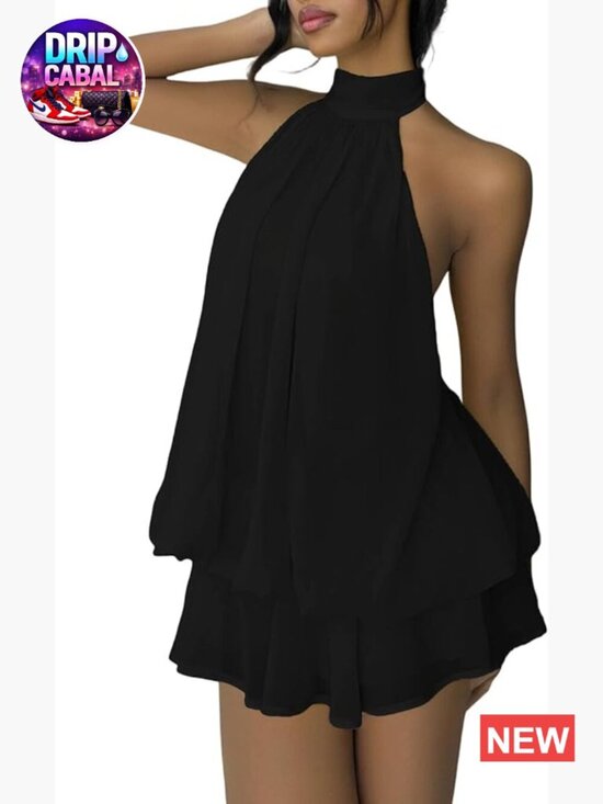 Dresses & Skirts - Chiffon Halter Mini Dress Backless Ruffle Cocktail Wedding Guest